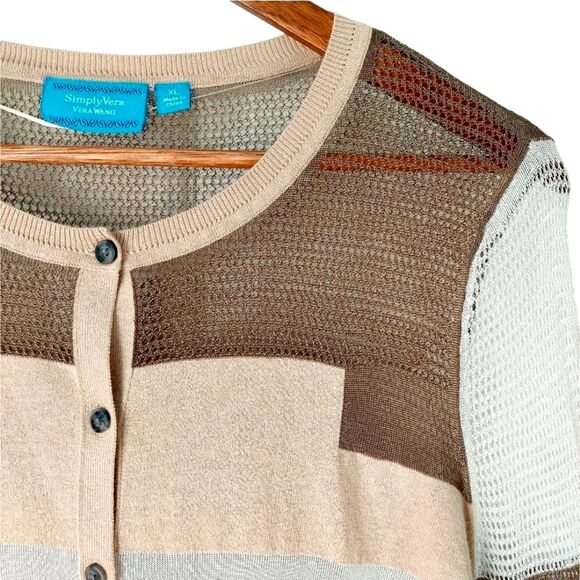 Simply Vera by Vera Wang Sheer Knit Colorblock Cardigan Button-Up Sweater Sz XL - Picture 11 of 14